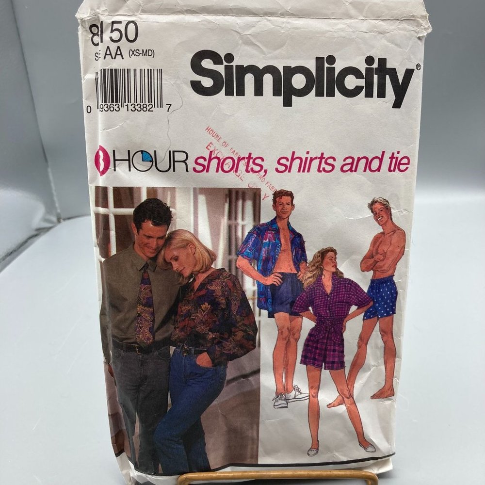 Vintage Sewing PATTERN Simplicity 8150, 3 Hour Unisex 1992 Misses Mens or Teens